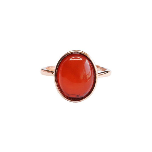 Simple Blood Amber Oval Ring.