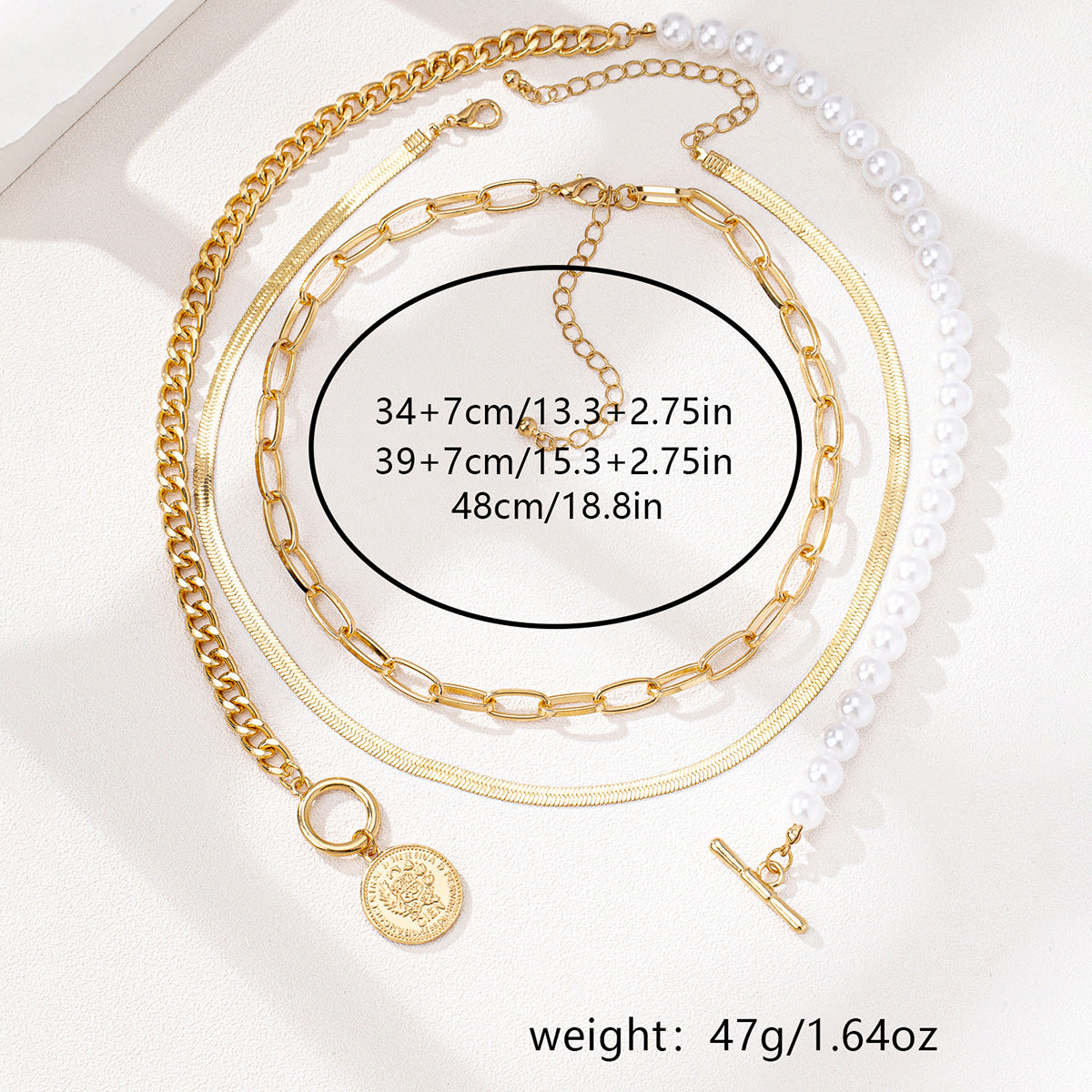 Planderful Vienna Verve Necklace – Fashionable Retro Pearl Metal Chains