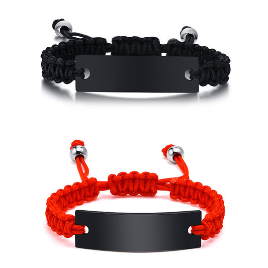 Stainless Steel Blank Curved Brand Nylon Rope Woven Bracelet for Men