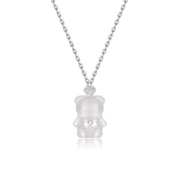 S925 sterling silver chalcedony bear necklace women's fashion sweet small fresh ins wind pendant light luxury Internet celebrity collarbone chain