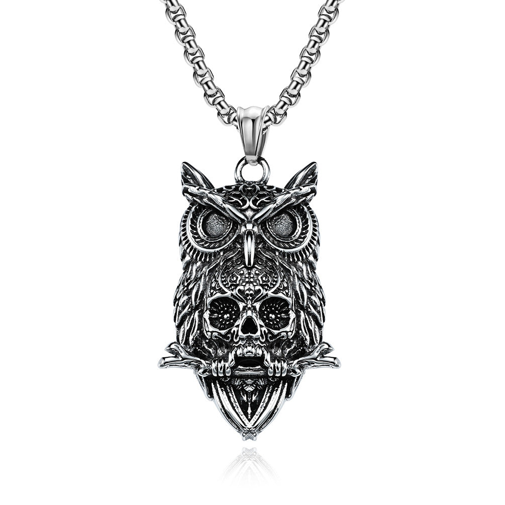 Amazon Dark Wind Owl Skull Stainless Steel Necklace for Men