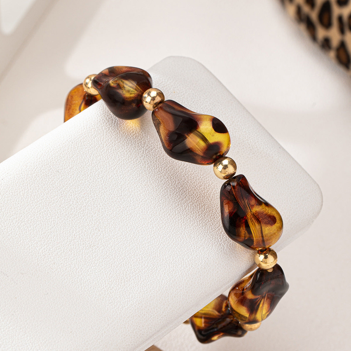Retro Leopard Print Beaded Bracelet for Women by Planderful