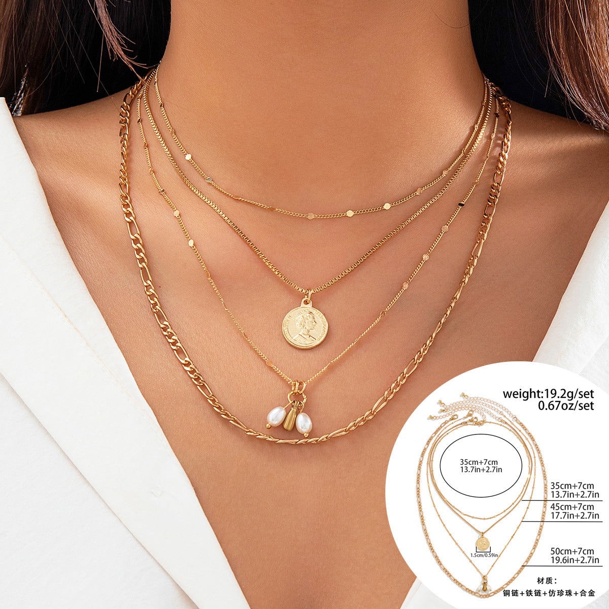 European and American Cross-border Classic Rhinestone Pendant Necklace with Imitation Pearls and Tassels