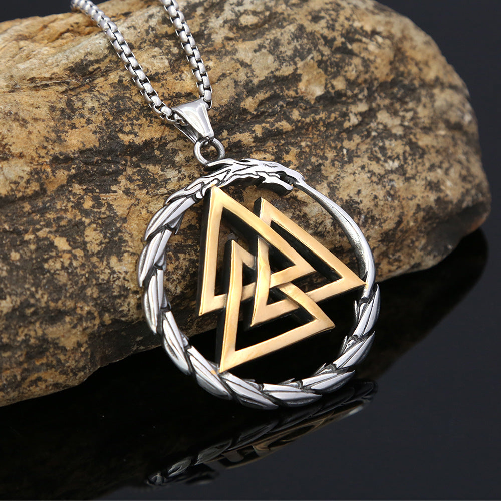 Titanium Steel Pendant Necklace Men's Fashion Jewelry Retro Rune