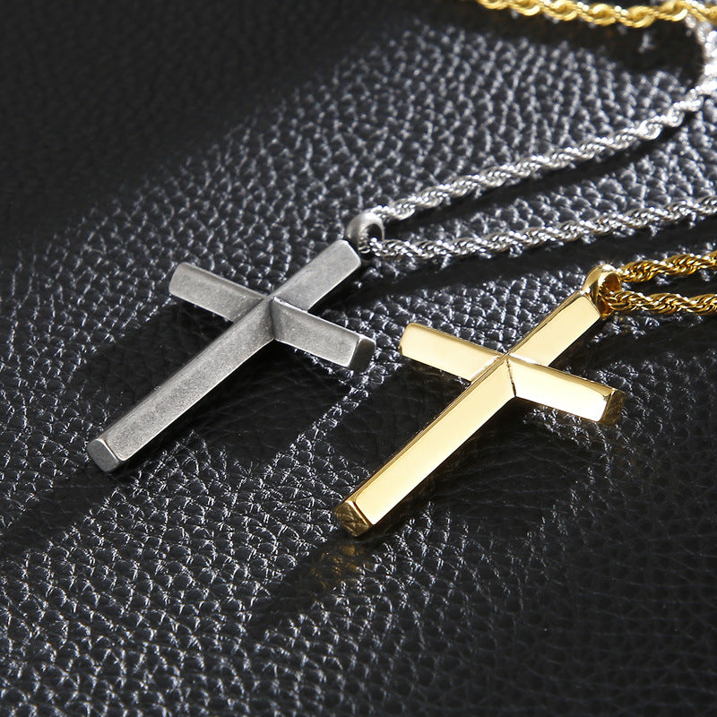 Japan And Korea Electroplated Gold Cross Pendant, Creative Titanium Steel Men's 3mm Necklace