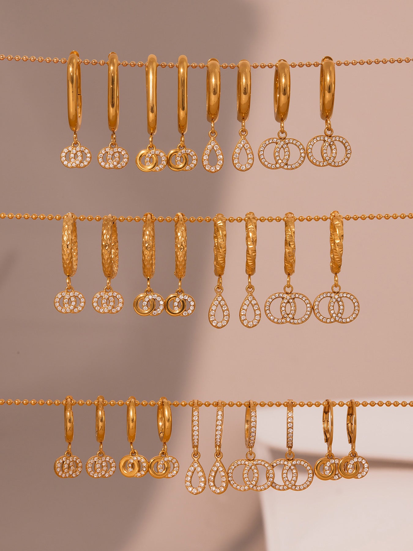 Planderful Zircon Earrings Titanium Steel Double Ring Women