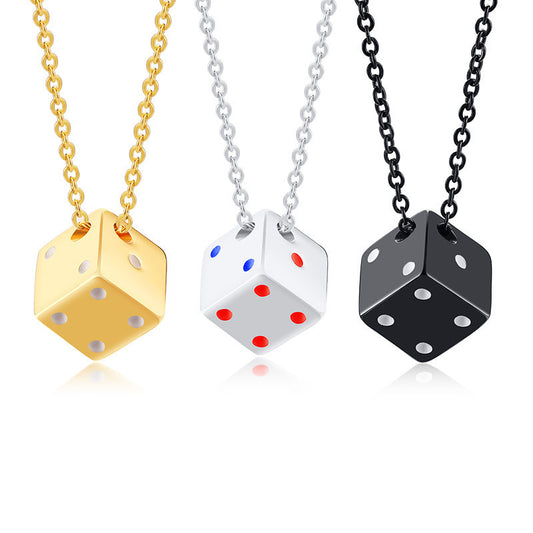 Hiphop Stainless Steel Dice Pendant Men's Necklace Steel Black Hip Hop Jewelry
