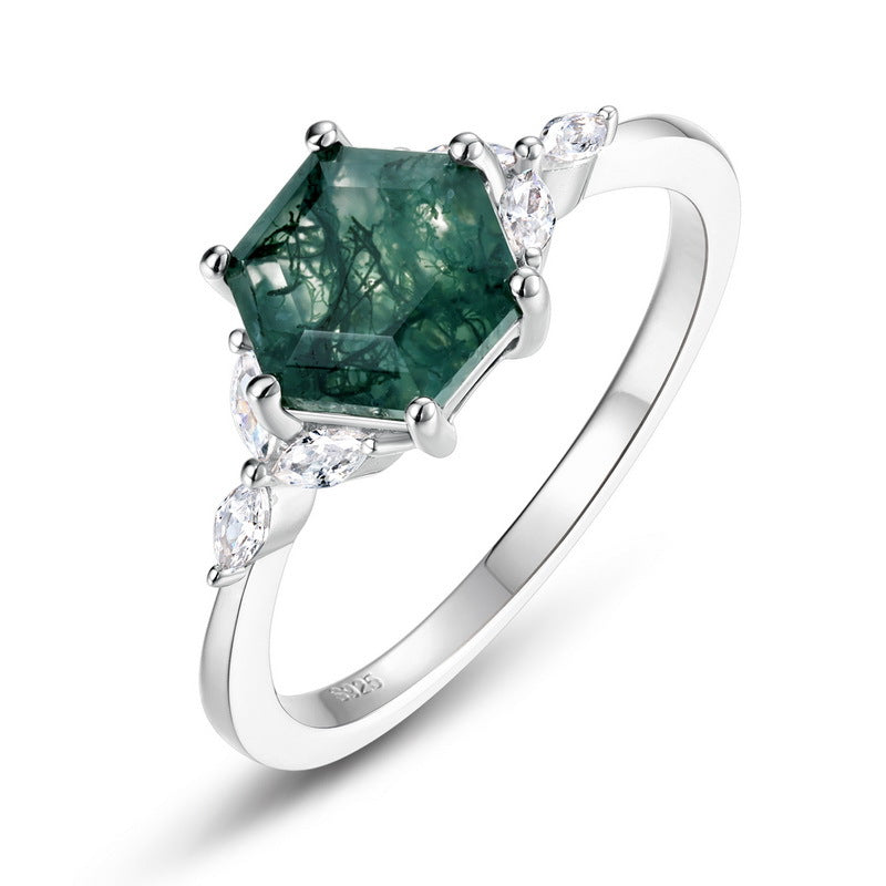 Planderful Everyday Genie Ring – Unique Green Mossy Stone Geometric Design