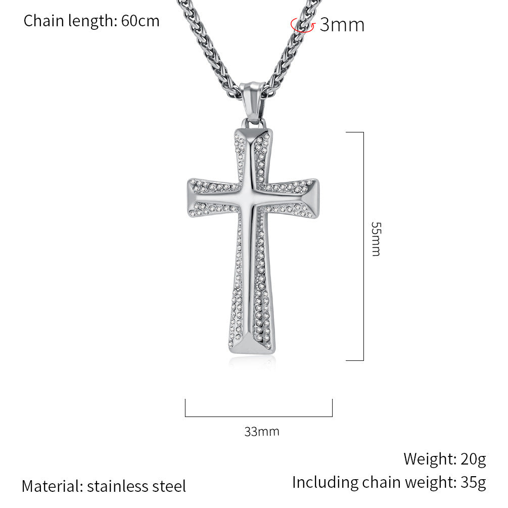 Planderful Premium Gold Plated Zircon Cross Necklace Titanium Steel Unisex Hip Hop Jewelry