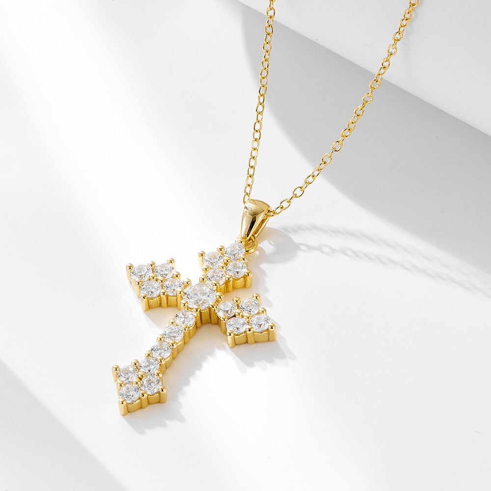 Cross Pendant Sterling Silver Necklace Personality Hip Hop Retro Hipster Full Zircon