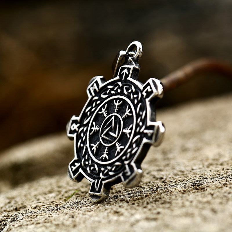 Titanium Steel Double-Sided Odin Rune Pendant for Men - Nordic Viking Jewelry