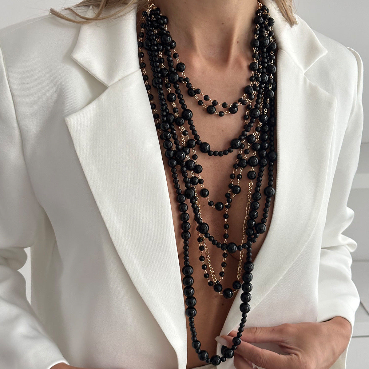 Heavy Pearl-Style Multi-Layer Beaded Necklace