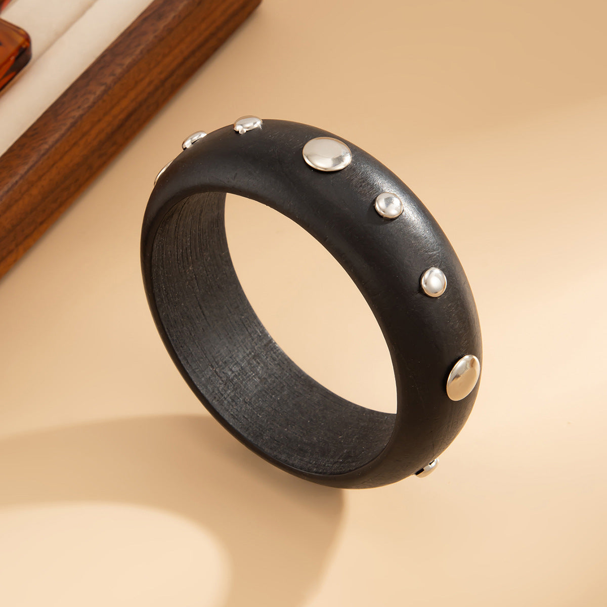 Cold And Exaggerated National Style Wooden Wide Bracelet Star Geometric Rivet Bracelet