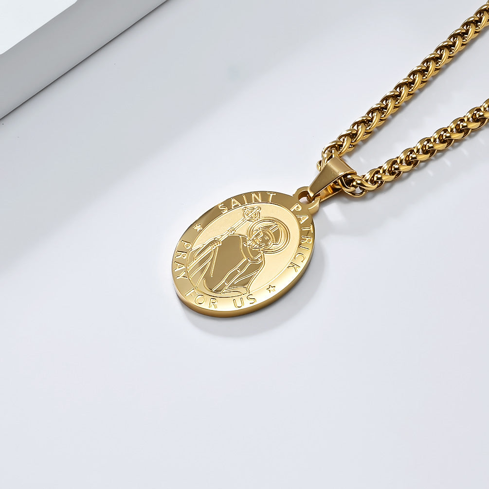 Patron Saint Oval Medal Stainless Steel Pendant Necklace Fashion Jewelry