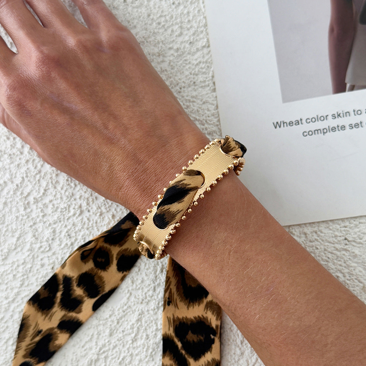 Planderful Collection Vienna Verve Bracelet For Women Hammer Pattern Wide Surface Opening Leopard Print Silk Scarf