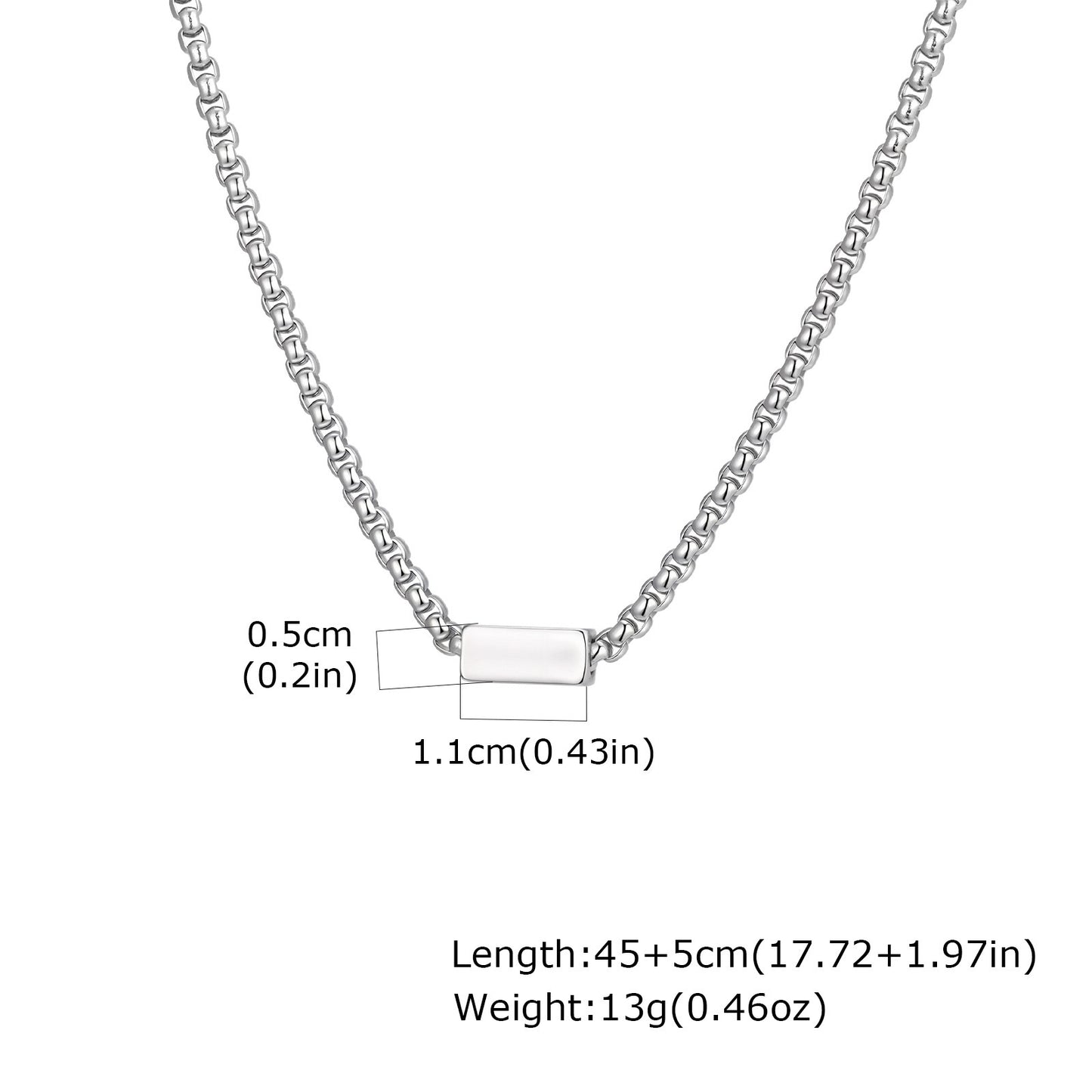 Men's Stainless Steel Square Pearl Chain Square Necklace