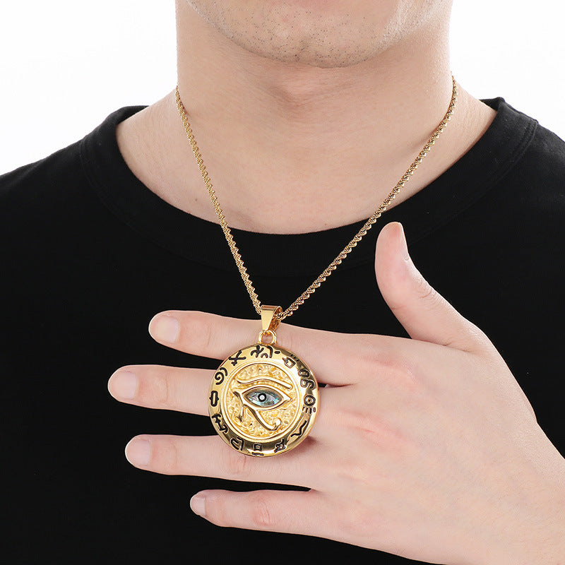 Planderful Men's Eye of Horus Pendant Titanium Necklace