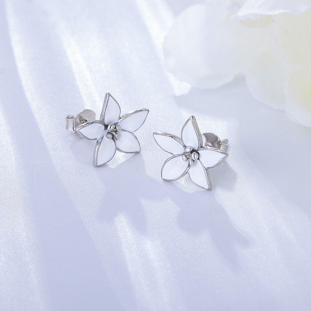 Korea Dongdaemun Dripping Flower Sterling Silver Earrings Retro Style Stud Earrings