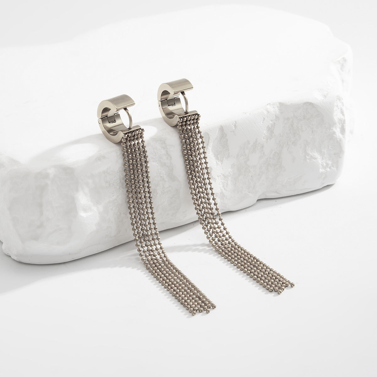 Planderful Vienna Verve Stainless Steel Fringe Earrings For Women Personalized Bead Fringe Multi Layer Statement