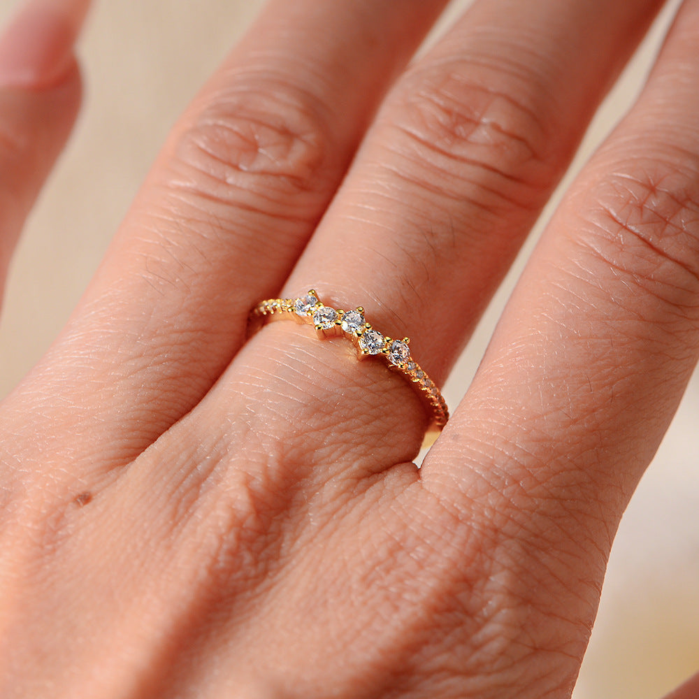 Micro-Inlaid Zircon Sterling Silver Ring Wind Inlaid Zircon Exquisite Small Ring