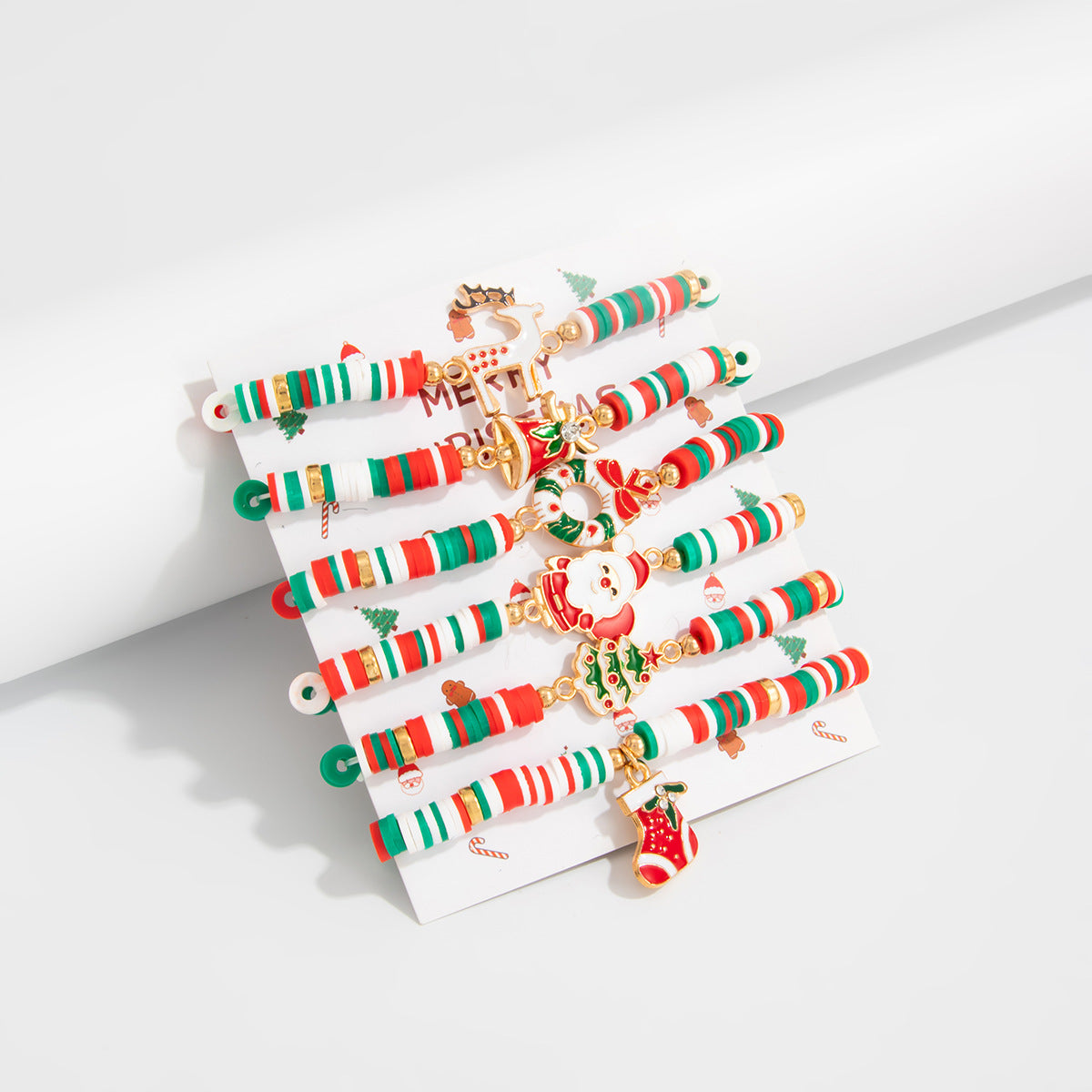 Santa Claus Beaded Bracelet Set With Stacked Letter Beads By Planderful Collection Festive Jewelry For Holiday Shoppers