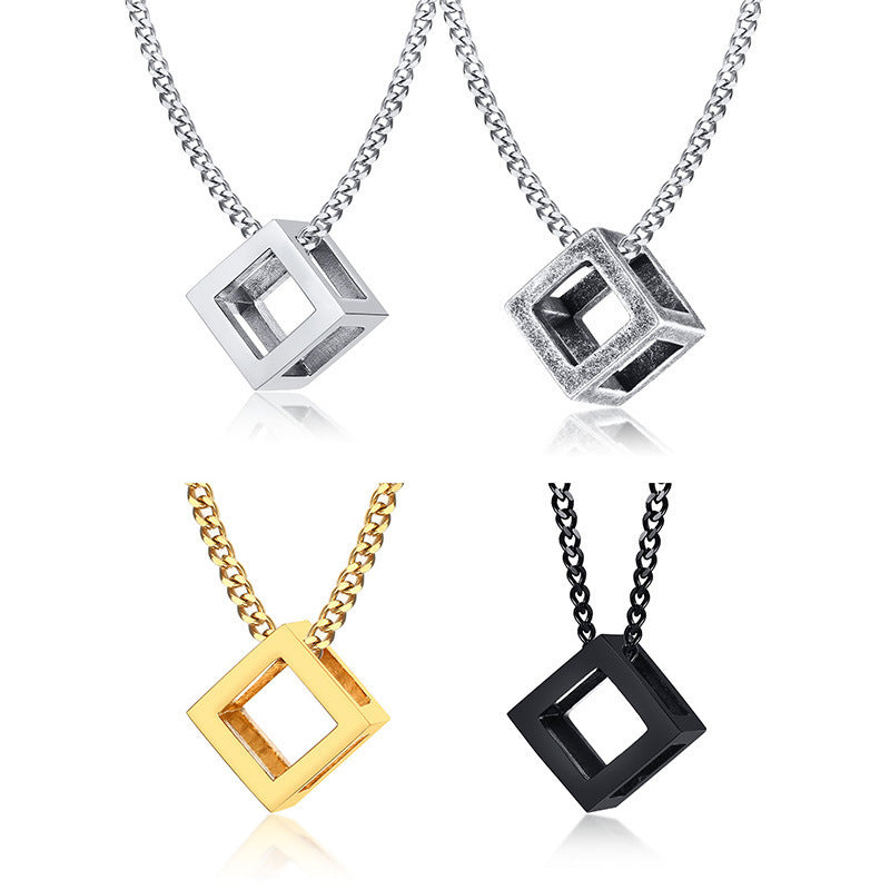 Stainless Steel Hollow Pendant Cube Rubik's Cube Necklace