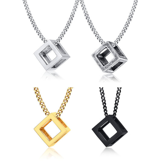 Stainless Steel Hollow Pendant Cube Rubik's Cube Necklace