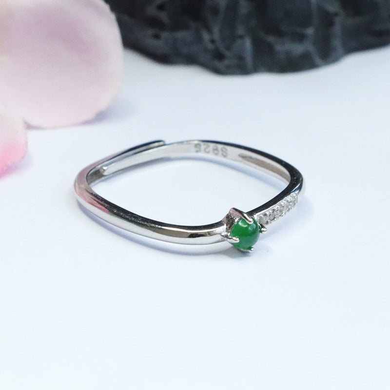 Green Jadeite Geometric 925 Silver Ring