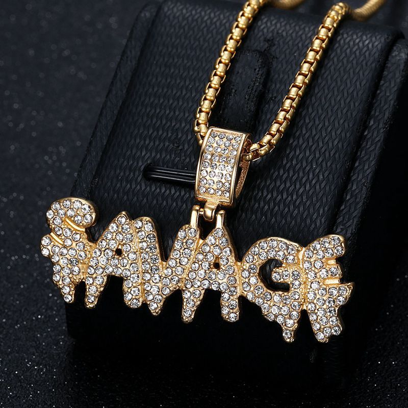 Planderful Hip Hop Necklace Stainless Steel Gold Plated Zircon Barbarian Pendant For Bold Streetwear Fans