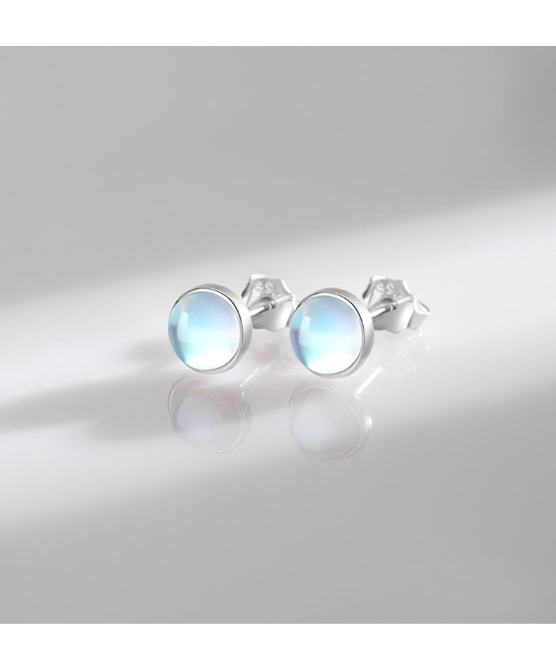 925 Sterling Silver Moon Moonstone Stud Earrings