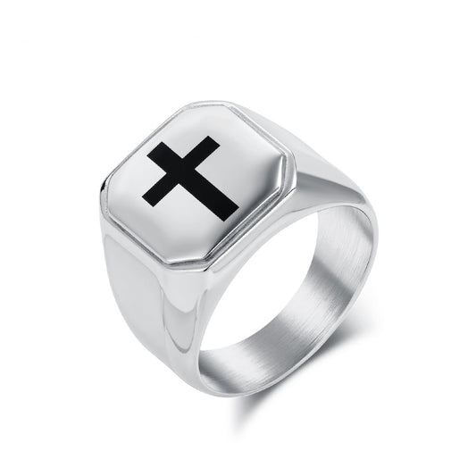 Planderful Titanium Steel Cross Ring For Men - Trendy Modern European American Style Jewelry