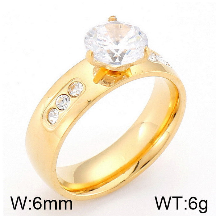 Four-Claw Zircon Titanium Steel Women's Ring Stainless Steel Zircon