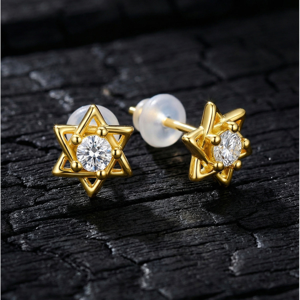 Crystal Star Stud Earrings — Gold Pair