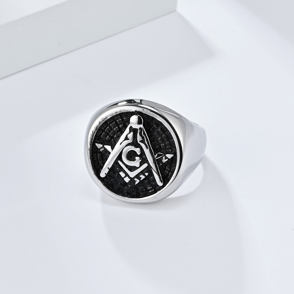 European American Retro Freemasonry Titanium Steel Ring for Men