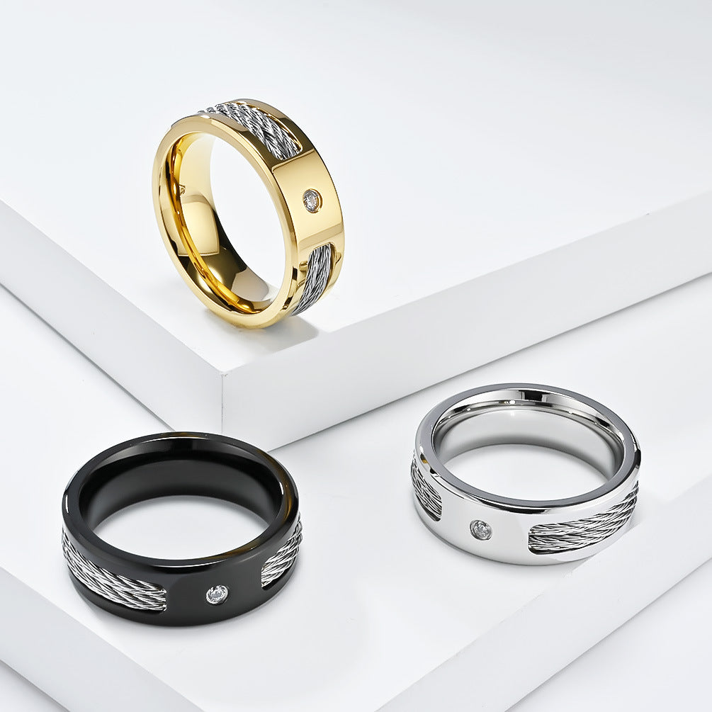 Planderful Stainless Steel Inlaid Zircon Ring Unisex Everyday Genie Light Luxury Jewelry