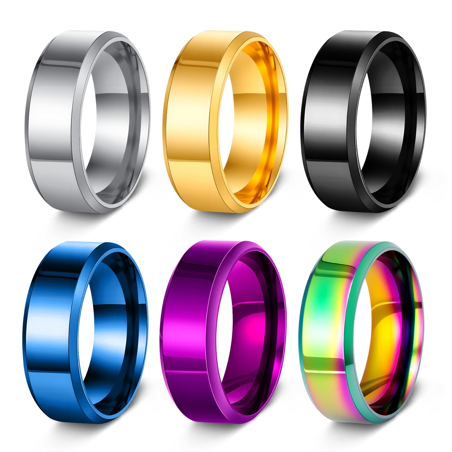 Planderful Everyday Genie 8mm Stainless Steel Mens Ring Unisex Wedding Band Durable Modern Jewelry