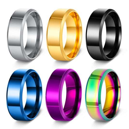 Planderful Everyday Genie 8mm Stainless Steel Mens Ring Unisex Wedding Band Durable Modern Jewelry