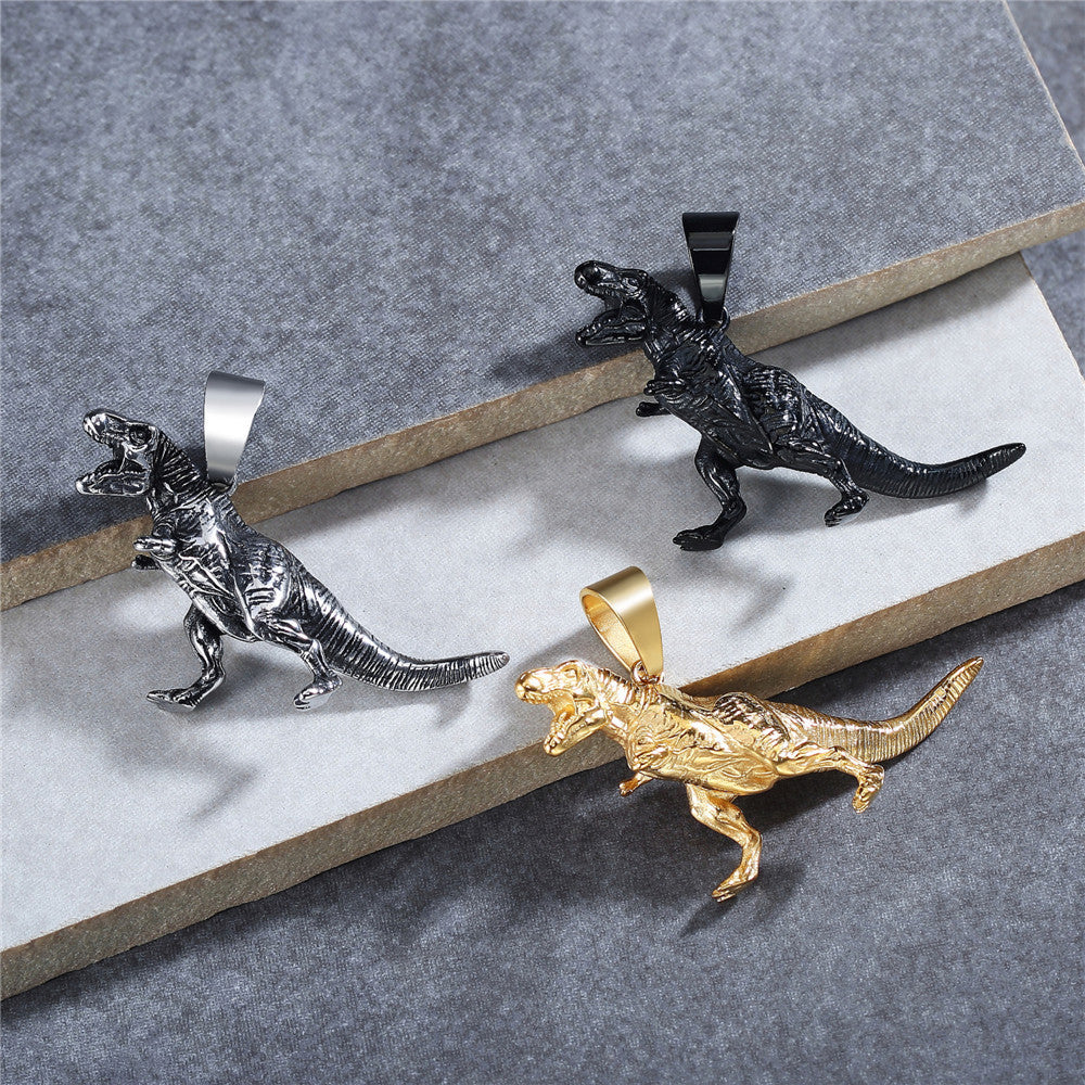 Personalized Tyrannosaurus Rex Pendant Steel Unisex Bold Retro Dino Gift Planderful
