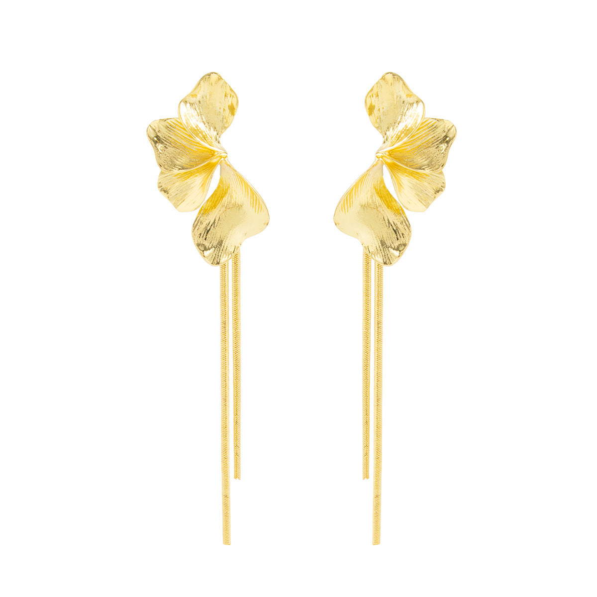Planderful Vienna Verve Petal Stud Earrings For Women With Long Fringe Snake Bone Chain Statement Jewelry