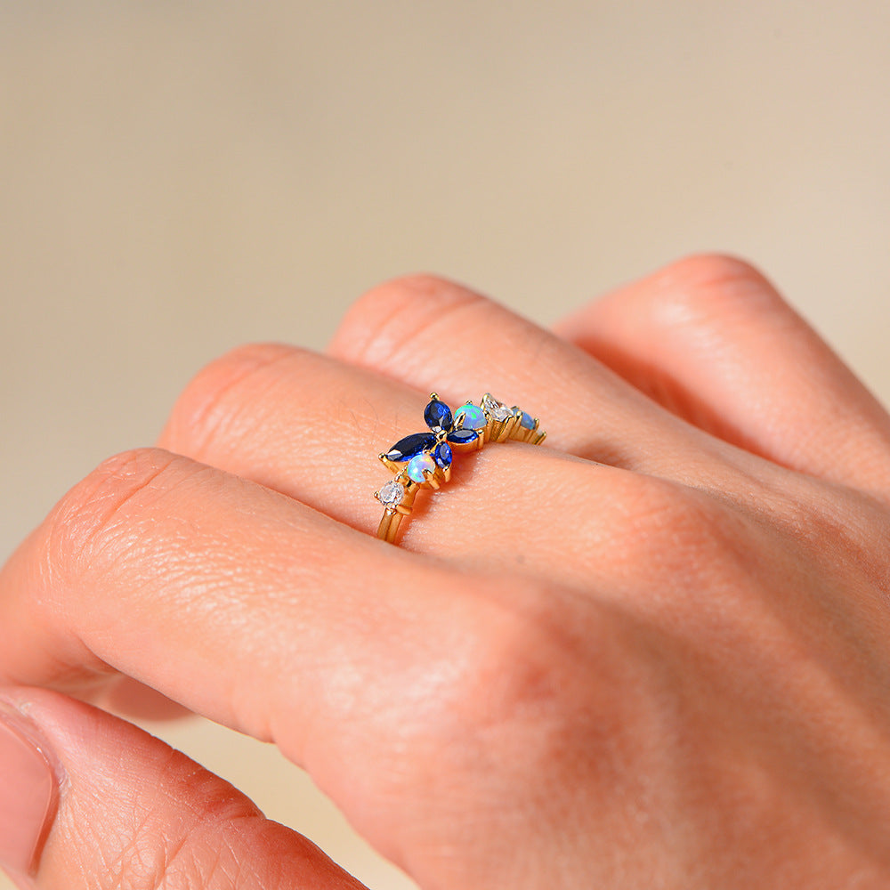 925 Sterling Silver Opal Butterfly Ring