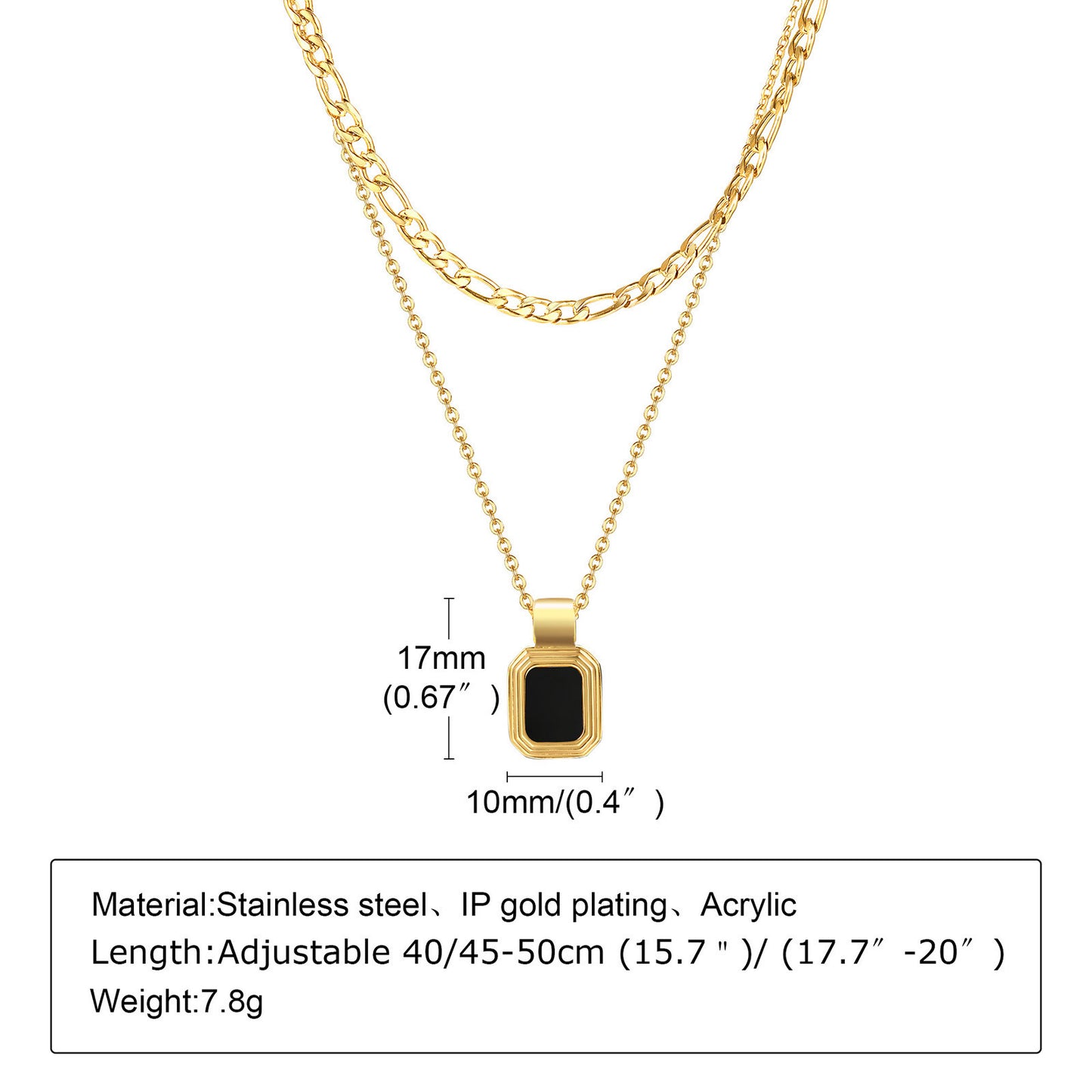 Stainless Steel Double Layer Geometric Square Tag Pendant Necklace