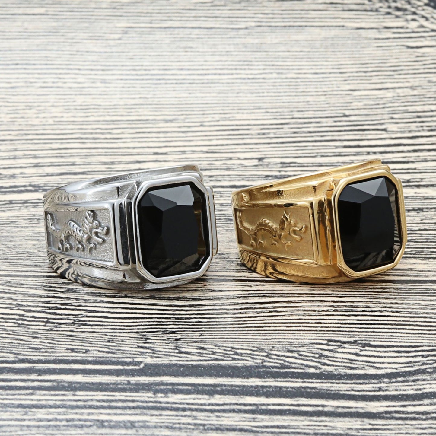 Titanium Steel Multi-Color Gemstone Dragon Ring for Stylish Men - Retro Punk Trendsetter