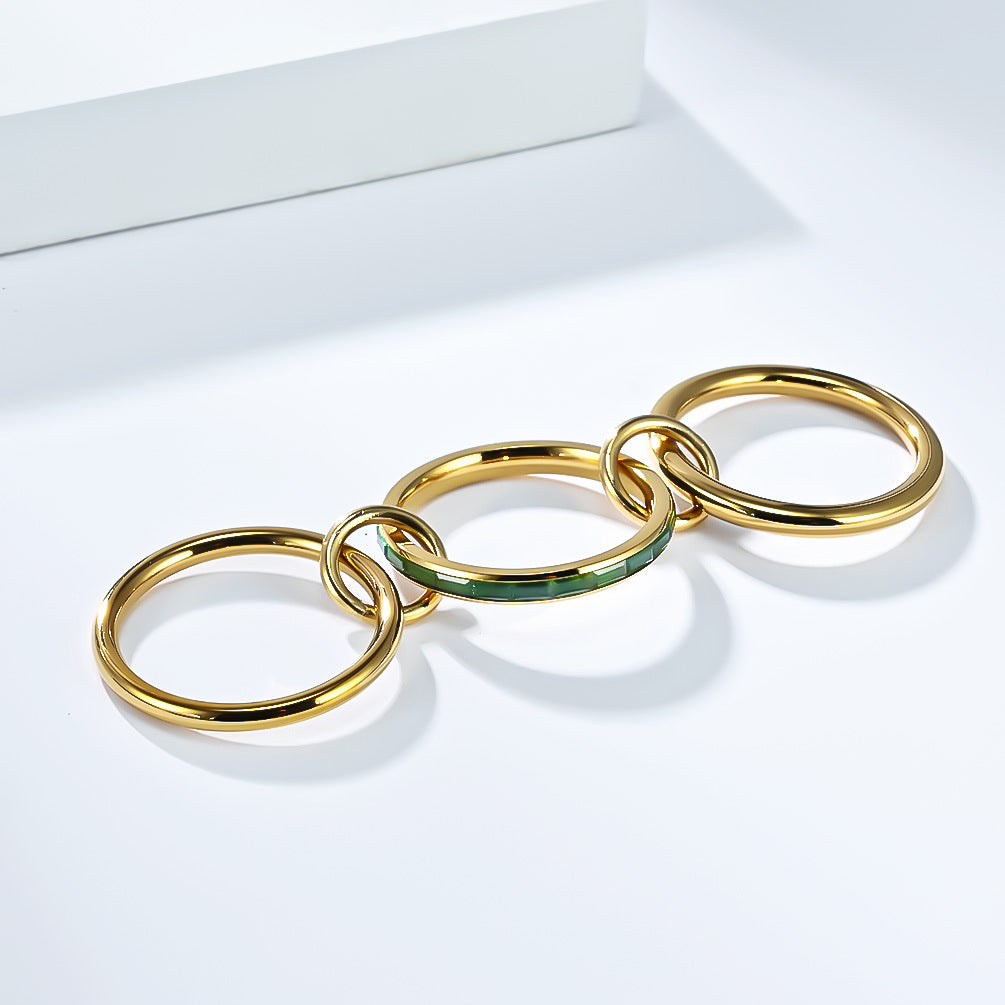 Planderful Collection Everyday Genie Zircon Rings Stacked Set Stainless Steel 18K Gold Plated Unisex Luxury Jewelry