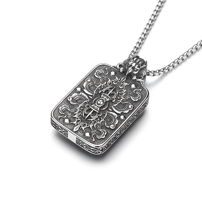 Steel Necklace – Elegant Thangka Zodiac Guardian God Of Wealth Carving, Planderful