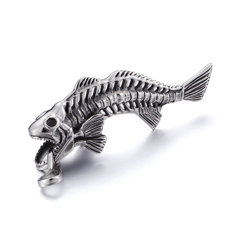 Exaggerated Shark Bone Pendant: Bold European-American Men's Jewelry in Titanium Steel