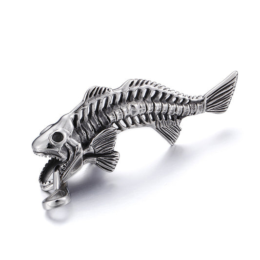 Exaggerated Shark Bone Pendant: Bold European-American Men's Jewelry in Titanium Steel