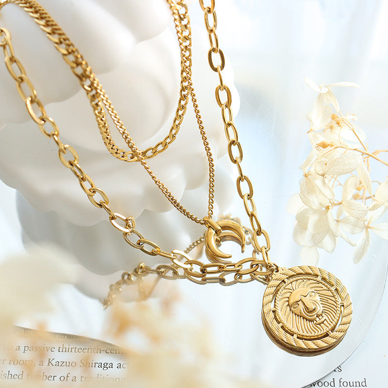 Regal Gold-Plated Moon Lion Necklace
