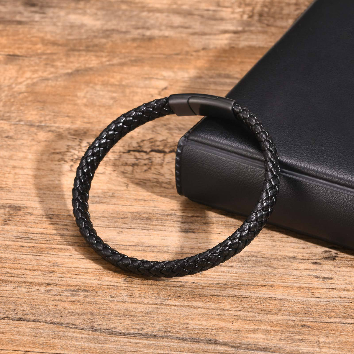 Cool Black Style – Stainless Steel Woven Leather Men's Bracelet