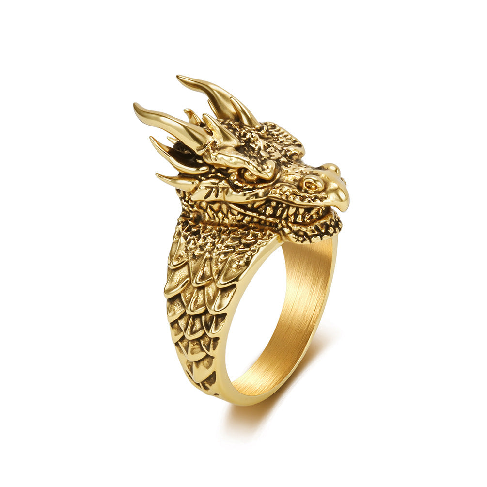 Stainless Steel Dragon Vintage Gold-Plated Punk Ring