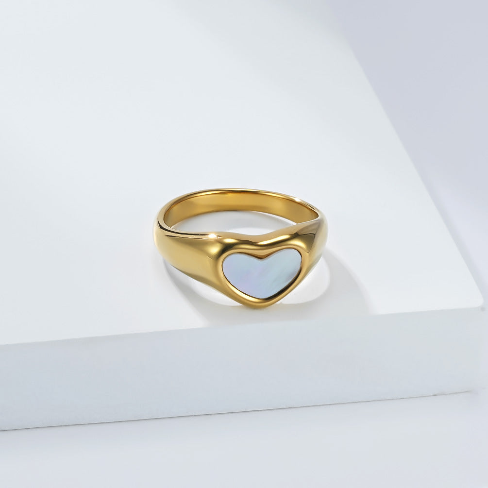Stainless Steel Ring Inlaid Shell Love Heart Unisex Protection Planderful Everyday Genie